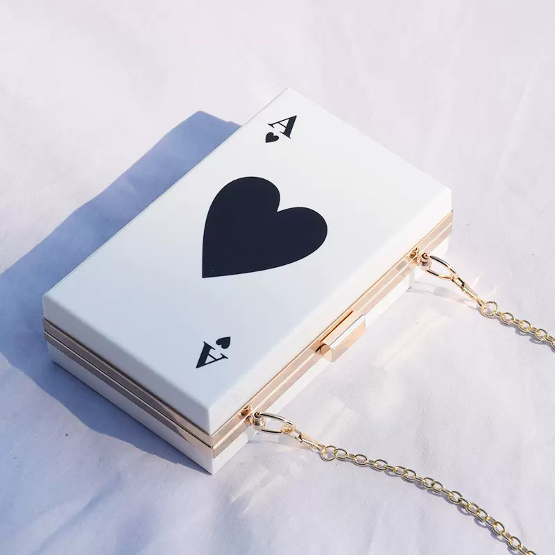 包包女包2025新款时尚丝印黑桃A百搭链条斜挎小方包亚克力盒子包