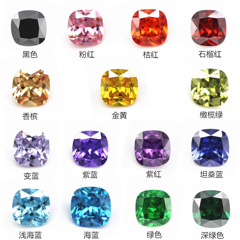 Factory direct 5A fat square color zircon bare stone synthetic fat square pillow shape color card Hao stone CZ drill