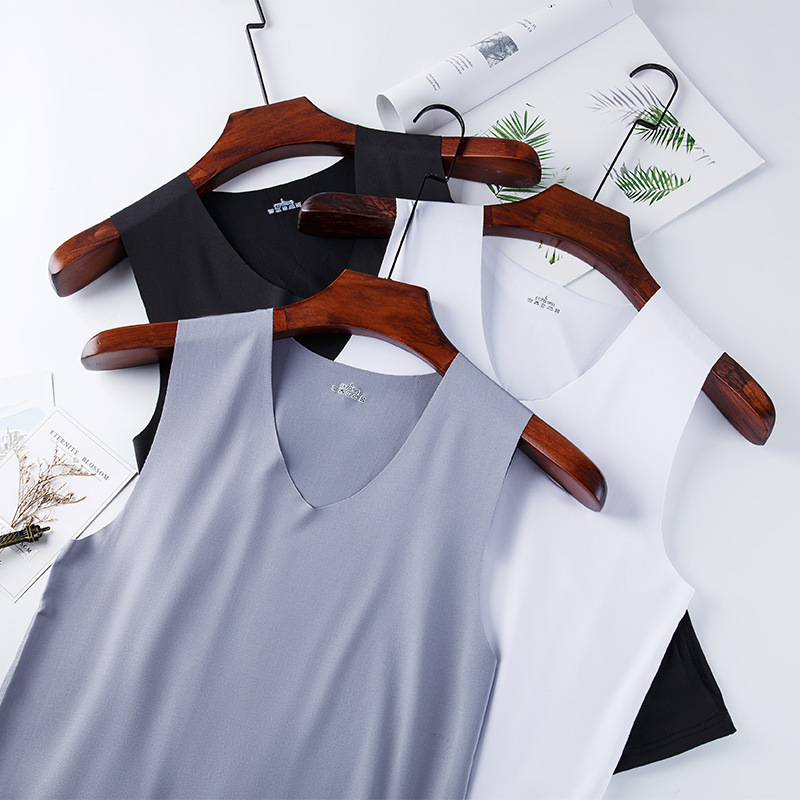 Summer men's seamless ice silk vest men's slim fit sports fitness hurdles bottoming sleeveless breathable hair wholesale tide