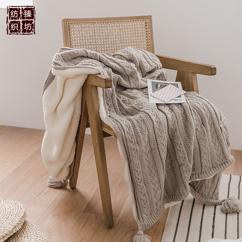Nuevo otoño y el invierno de lana forrada de lana de punto manta de la borla casa suave juego de cama manta de ventas directas de fábrica