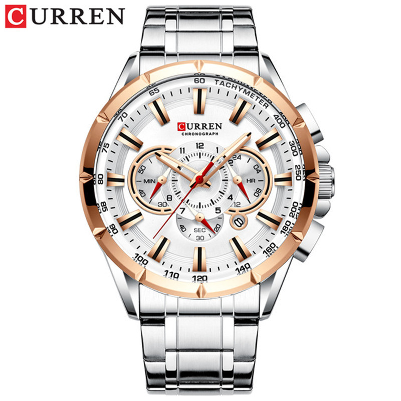 Curren 8363 hombres de negocios correa de acero reloj de cuarzo CALENDARIO DE SEIS pines multifunción luminoso reloj de hombre