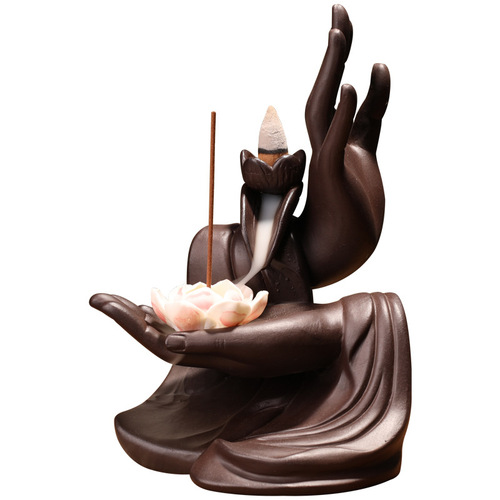 Purple sand backflow incense burner Zen Buddha's hand sandalwood burner home indoor antique aromatherapy burner large incense creative ornaments