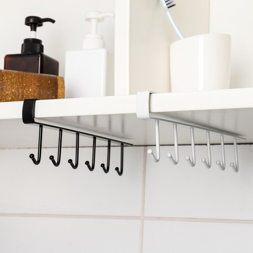 Kitchen Iron Traceless Nail-free Hook Cabinet Storage Hanger Multi-functional Row Hook Wardrobe 6-Hook Organizing Rack