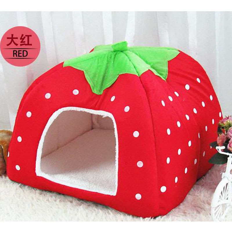 Nido de mascota cuatro estaciones Perrera de fresa universal extraíble y lavable de algodón nido estera de doble uso Casa de perro gato nido de conejo