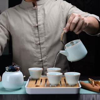 陶客源 一壶四杯旅行茶具套装 厂家直供车载随行茶具批发