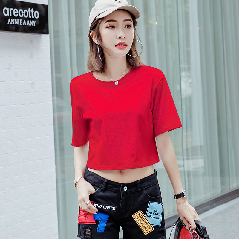 fashionable base body-friendly solid color cotton T-shirt with a…