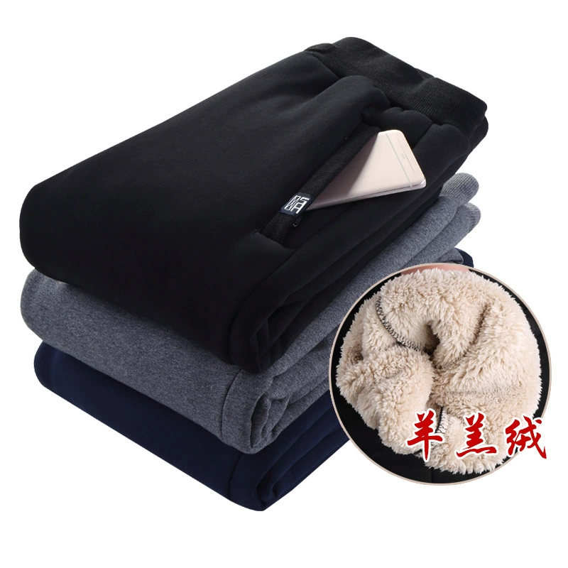 Зимние спортивные штаны, мужские узкие утолщенные штаны из овечьей шерсти на флисовой подкладке, теплые спортивные штаны, узкие мужские повседневные брюки с завязкой на щиколотке