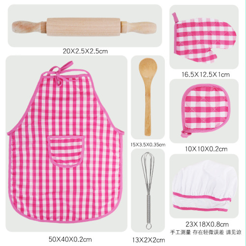 Children's role-playing kitchen toy set for girls, cooking and baking tools, including cake, apron, and chef hat