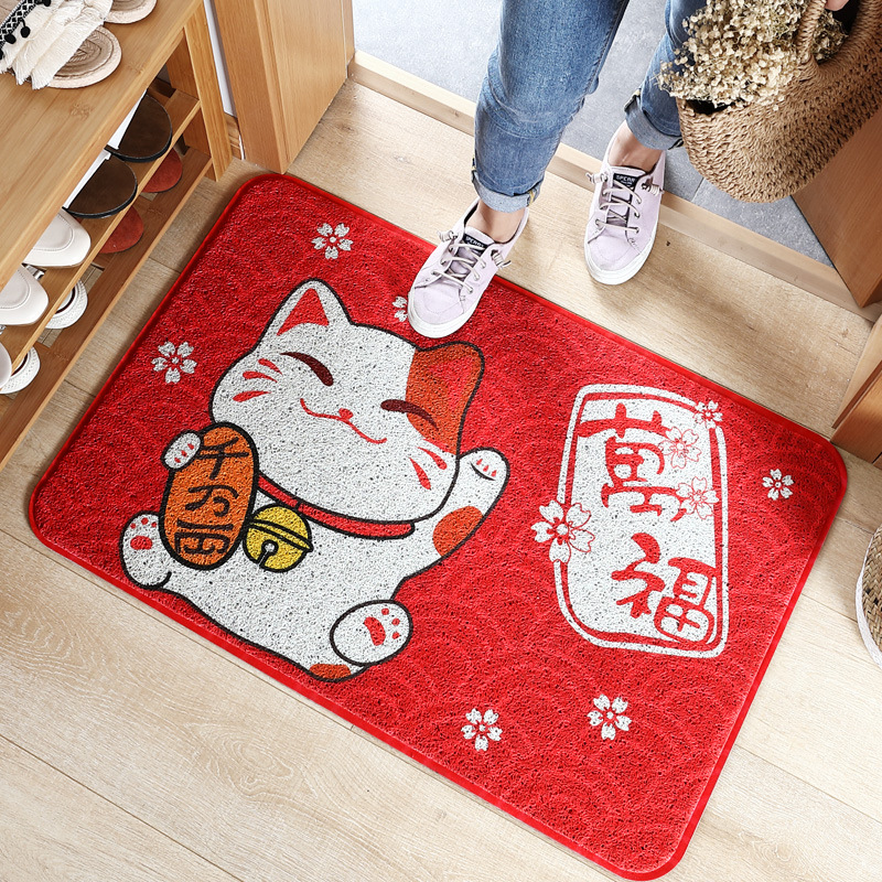 网红招财猫丝圈地垫进门脚垫家用入户门垫门厅防滑地垫可裁剪定制