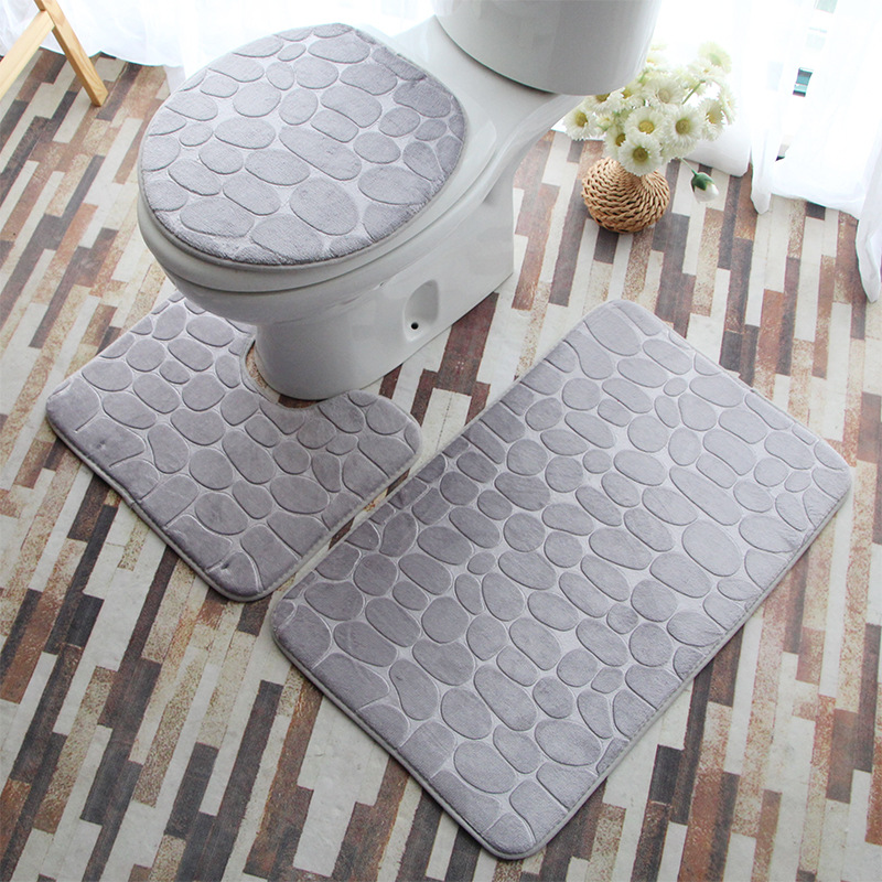 Flannel Embossed Water-Absorbent Non-Slip Floor Mat Bathroom Toilet Mat Set Three-Piece Carpet Foot Mat Bathroom