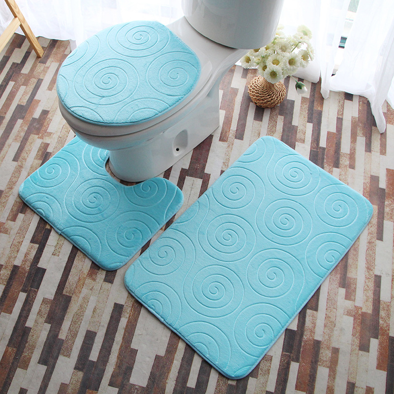 Flannel Embossed Water-Absorbent Non-Slip Floor Mat Bathroom Toilet Mat Set Three-Piece Carpet Foot Mat Bathroom