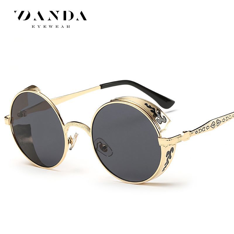 Gafas de Sol Retro Redondas al por Mayor de Fábrica, Gafas de Príncipe con Patrón Grabado, Gafas de Sol Reflectantes 881, Venta Directa