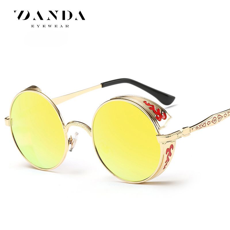 Gafas de Sol Retro Redondas al por Mayor de Fábrica, Gafas de Príncipe con Patrón Grabado, Gafas de Sol Reflectantes 881, Venta Directa