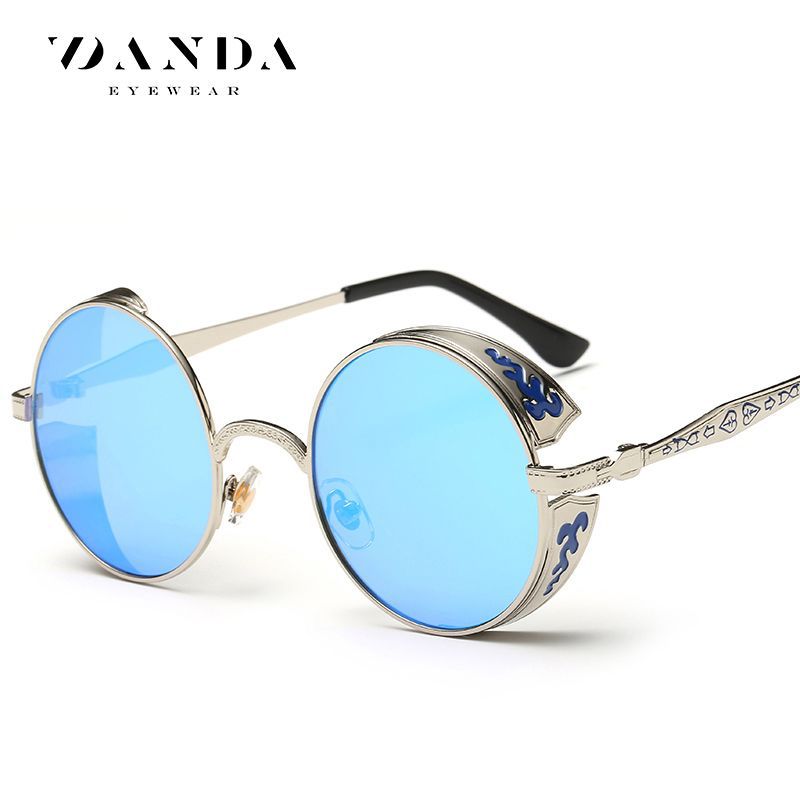 Gafas de Sol Retro Redondas al por Mayor de Fábrica, Gafas de Príncipe con Patrón Grabado, Gafas de Sol Reflectantes 881, Venta Directa