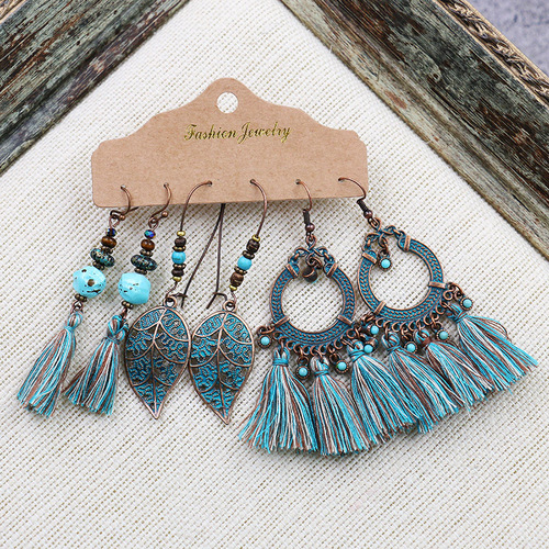 Bohemian style tassel earrings 3 set combination cross-border European and American fashion retro ethnic style earrings