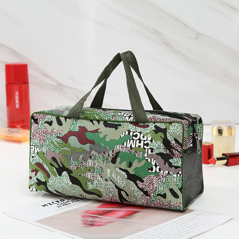 Retro de gran capacidad de camuflaje bolsa cuadrada de almacenamiento de cilindro bolsa de lavado de hombres y mujeres viajes al aire libre Plaza pequeña bolsa de baño suministro directo