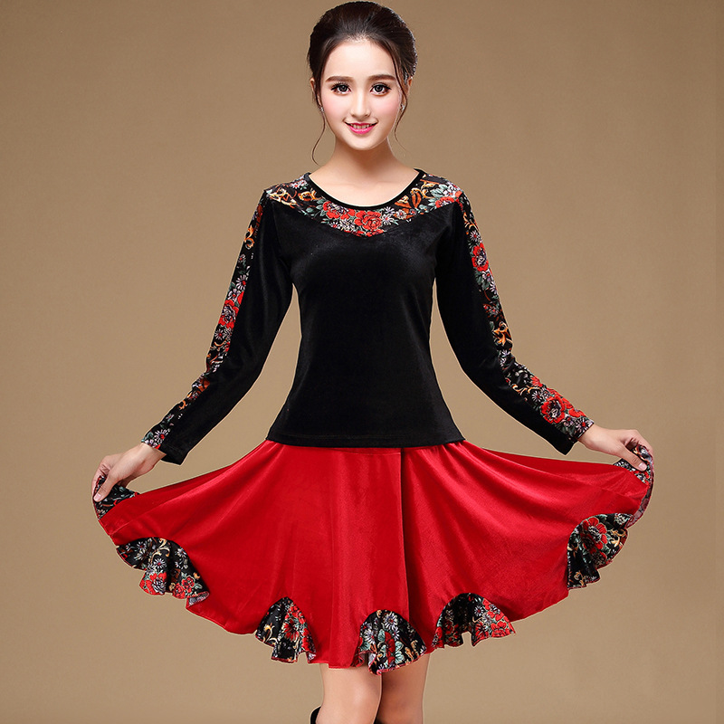 202 Korean velvet gold velvet square dance clothing ethnic style patchwork dance clothing team performance clothing plus size in stock