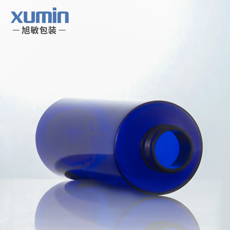 En existencia 100mL-200ml botella plana azul transparente de la loción del hombro sub-botella 250ml botella cosmética de empaquetado de la bomba del ANIMAL DOMÉSTICO