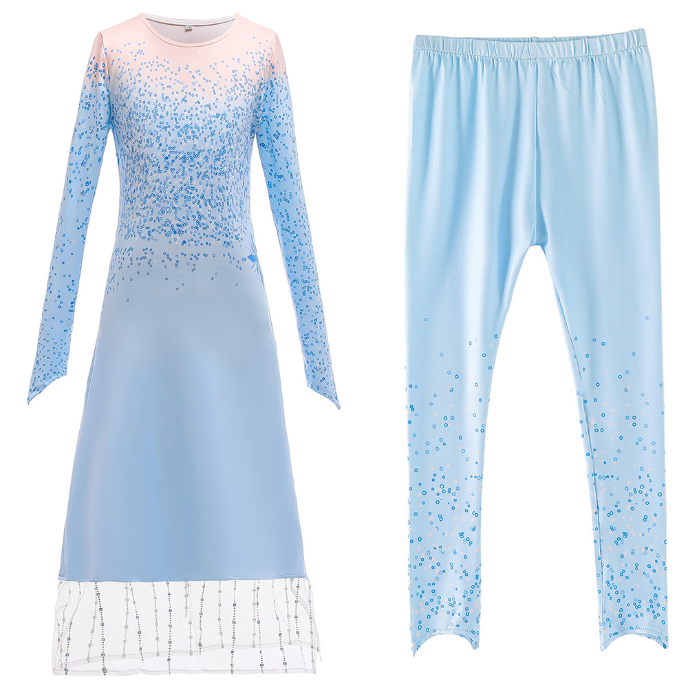 Cross-Border Girls' New Frozen 2 Elsa Princess Dress Performance Costume Three-Piece Set Cos Dress Little Princess