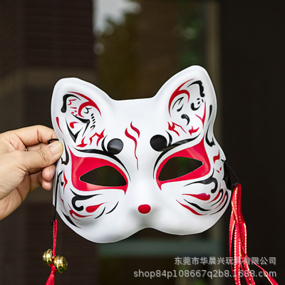 Pintado a mano blanco flor de cerezo gato negro zorro Halloween estilo japonés máscara oro rosa vestido de fiesta máscara