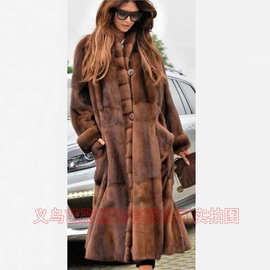 欧美亚马逊跨境款裘皮外套秋冬时尚皮草风衣女冬保暖长款皮草外套