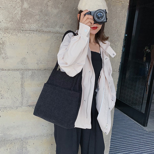 Leather backpack for women, suitable for autumn and winter, versatile and stylish, corduroy, single shoulder, Korean student canvas bag, large capacity, literary shopping bag