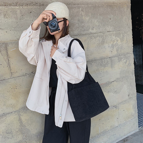 Leather backpack for women, suitable for autumn and winter, versatile and stylish, corduroy, single shoulder, Korean student canvas bag, large capacity, literary shopping bag