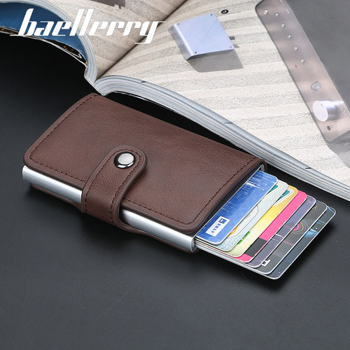 baellerry men's small card bag European and American buckle RFID automatic card elastic retro card holder anti-magnetic card holder wholesale