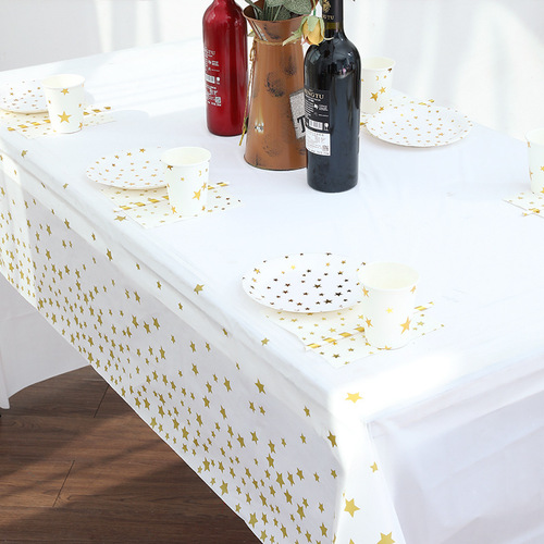 Waterproof and Oil-Proof Cross-Border Supply PEVA Rectangular Printed Tablecloth Modern Simple Star Party Tablecloth