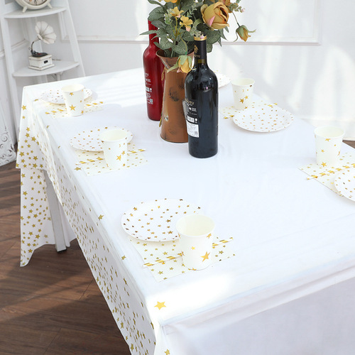 Waterproof and Oil-Proof Cross-Border Supply PEVA Rectangular Printed Tablecloth Modern Simple Star Party Tablecloth