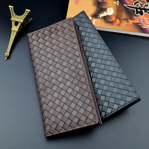 New men's wallet men's long wallet men's retro woven pattern large capacity multi-card slot fashion wallet suit bag