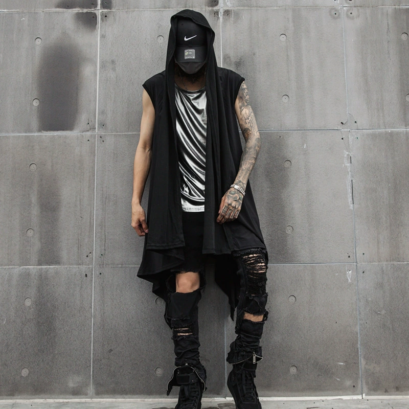 Модный тонкий длинный жилет, мужской кардиган без рукавов, верхняя одежда, черный плащ, шаль, летний персонализированный жилет, куртка