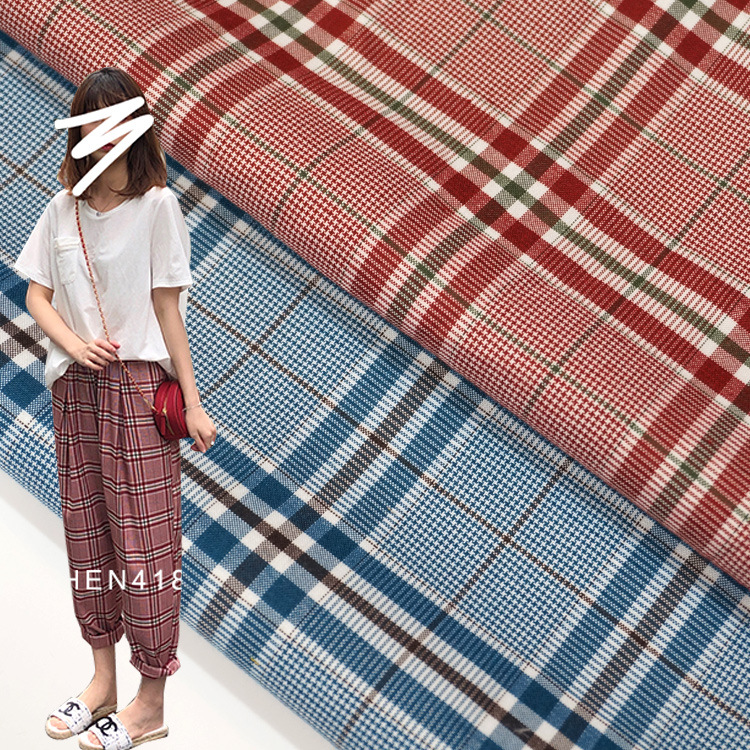 涤纶弹力TR色织面料 春秋韩国女西装外套格子布 时装裤子格子面料