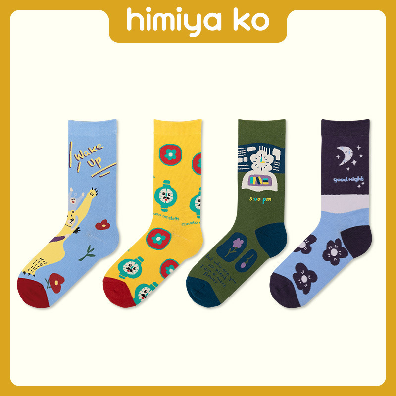 Original Design Women's Socks, Time-Saving Series Cartoon Socks for Women, Unisex Cotton Socks, Cute Couple Socks, Mid-Calf Socks Original Design Women's Socks, Time-Saving Series Cartoon Socks for Women, Unisex Cotton Socks, Cute Couple Socks, Mid-Calf Socks