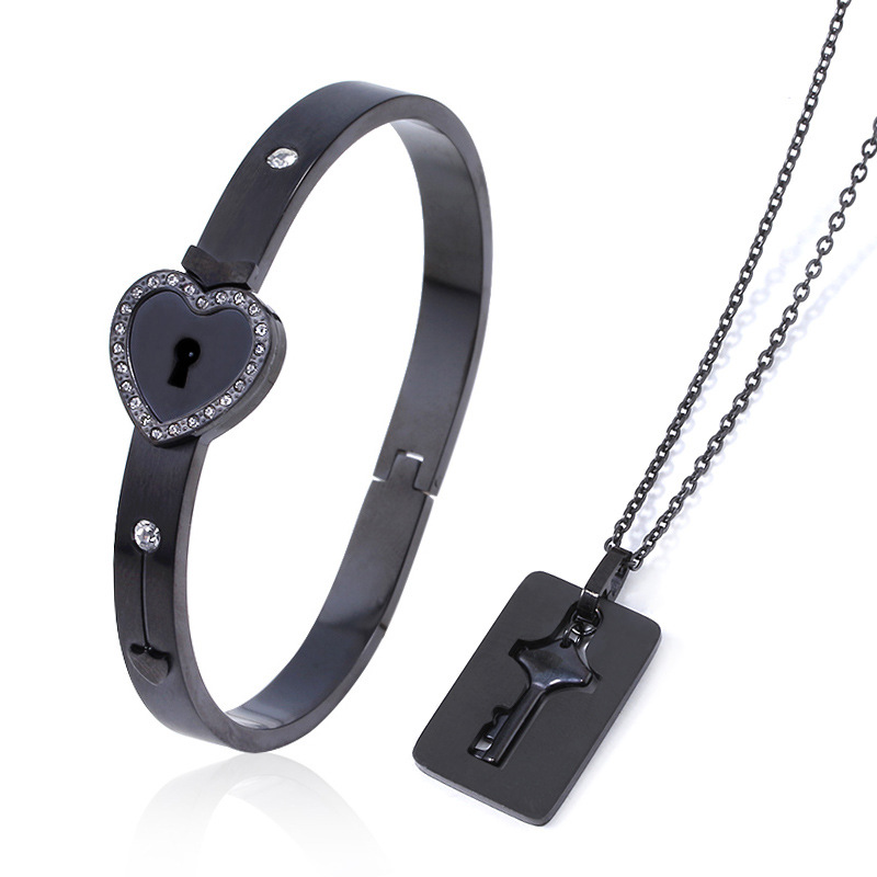 Regalo del Día de San Valentín pareja de acero de titanio amor bloqueo Shake cerradura concéntrica pulsera keyset Collar para hombres y mujeres enclavamiento