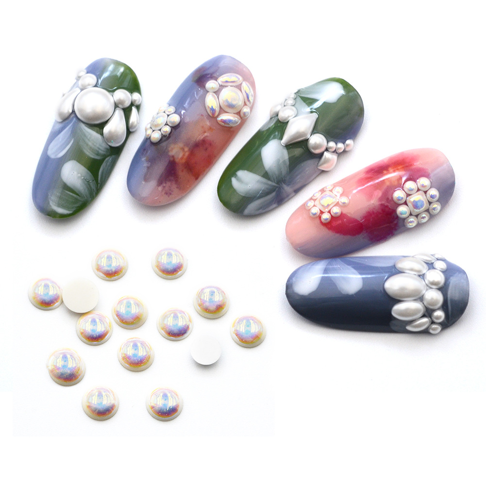 Corea del Sur accesorios de uñas plana AB en forma de joyería de perlas japonesas concha de perlas no se desvanece joyería de uñas al por mayor
