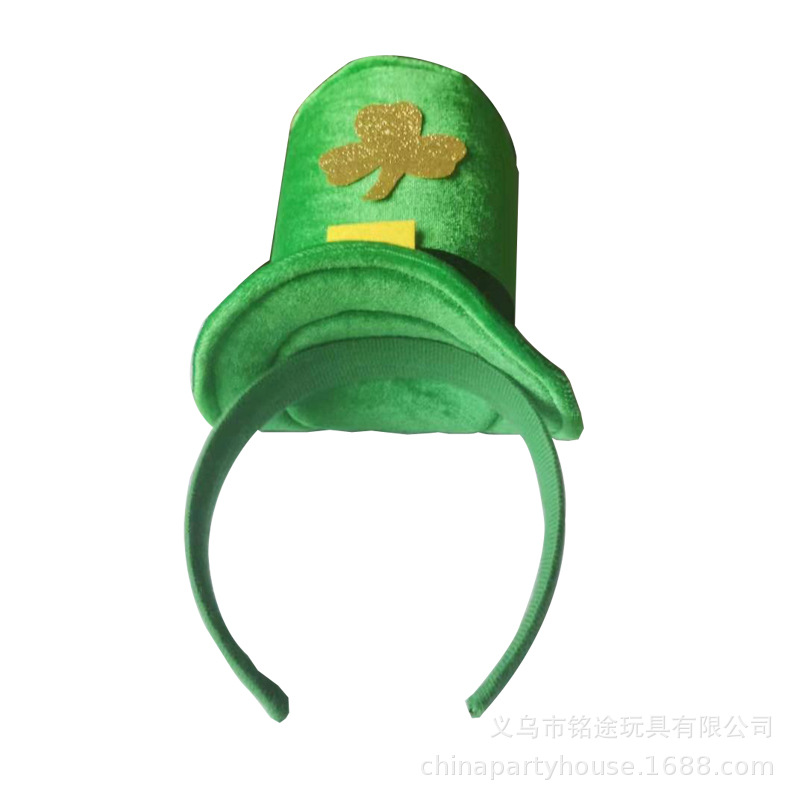 Diadema decorativa del festival de Irlanda, sombrero de terciopelo de trébol, diadema, hebilla, sombreros, accesorios de vestuario de maquillaje al por mayor