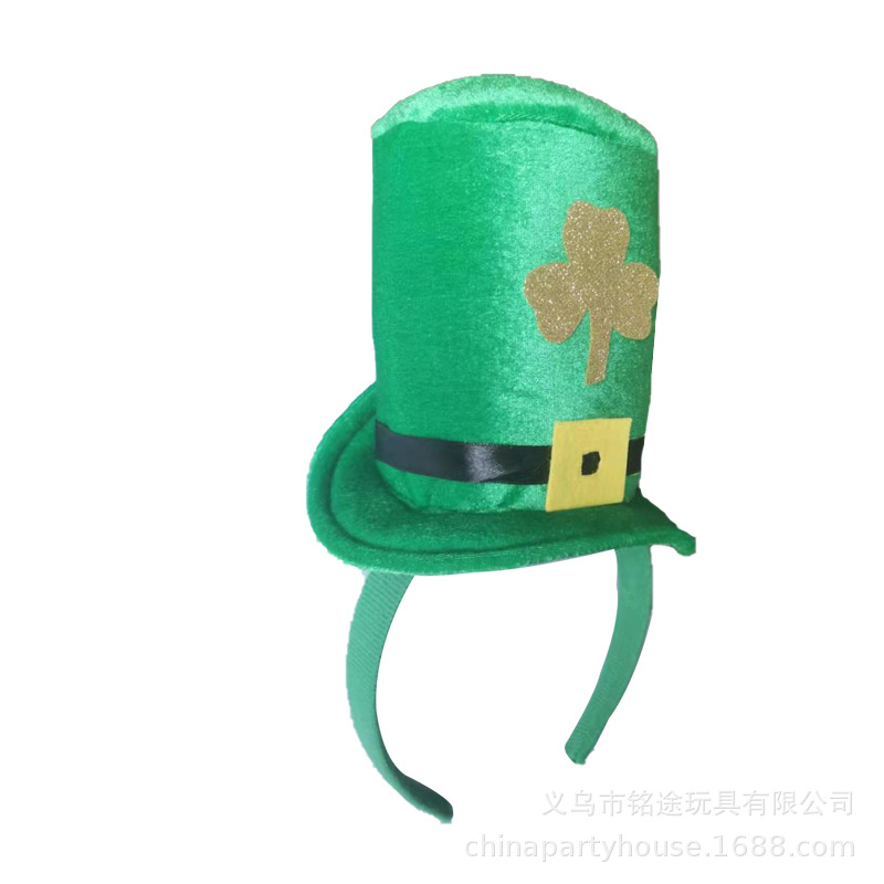 Diadema decorativa del festival de Irlanda, sombrero de terciopelo de trébol, diadema, hebilla, sombreros, accesorios de vestuario de maquillaje al por mayor