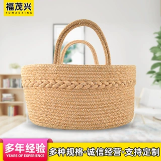 厂家定制手工编织藤编篮 多功能手提购物篮双提篮来图定做野餐篮