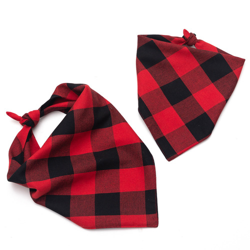Amazon pet bib bib triangular bib red plaid dog handkerchief cotton and linen cross-border scarf wholesale