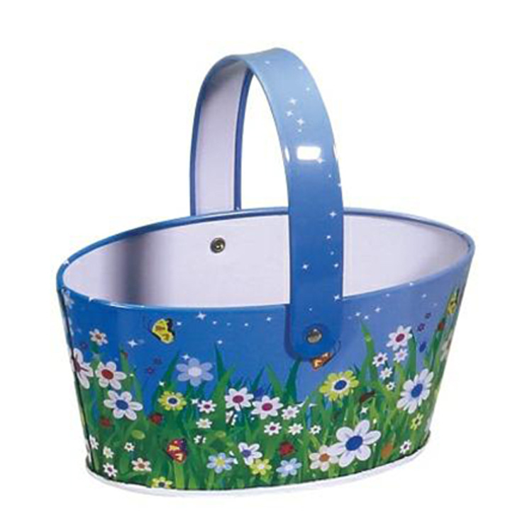 厂家可供应马口铁复活节水桶 椭圆形水桶 装饰桶罐 糖果礼品桶