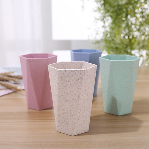 Thickened Wheat Straw Diamond Shaped Toothbrush Cup, Mouthwash Cup, Tooth Cup, Household Couple Toothbrush Cup, Wheat Aroma Oral Hygiene Cup