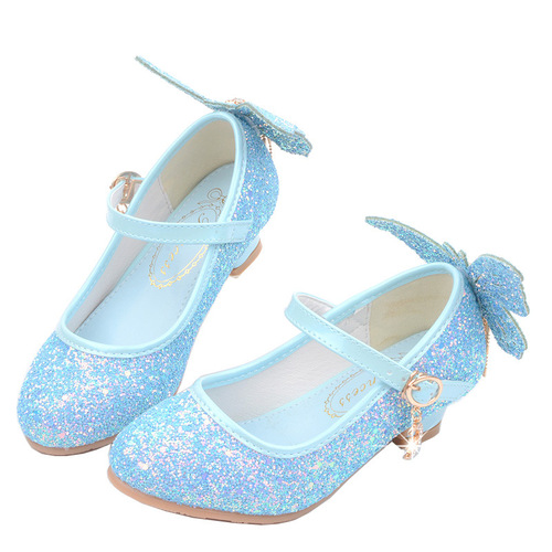 Factory direct sales of new girls' high heels, Princess Elsa leather shoes, spring and autumn Korean version of Frozen shoes, sequined children's shoes