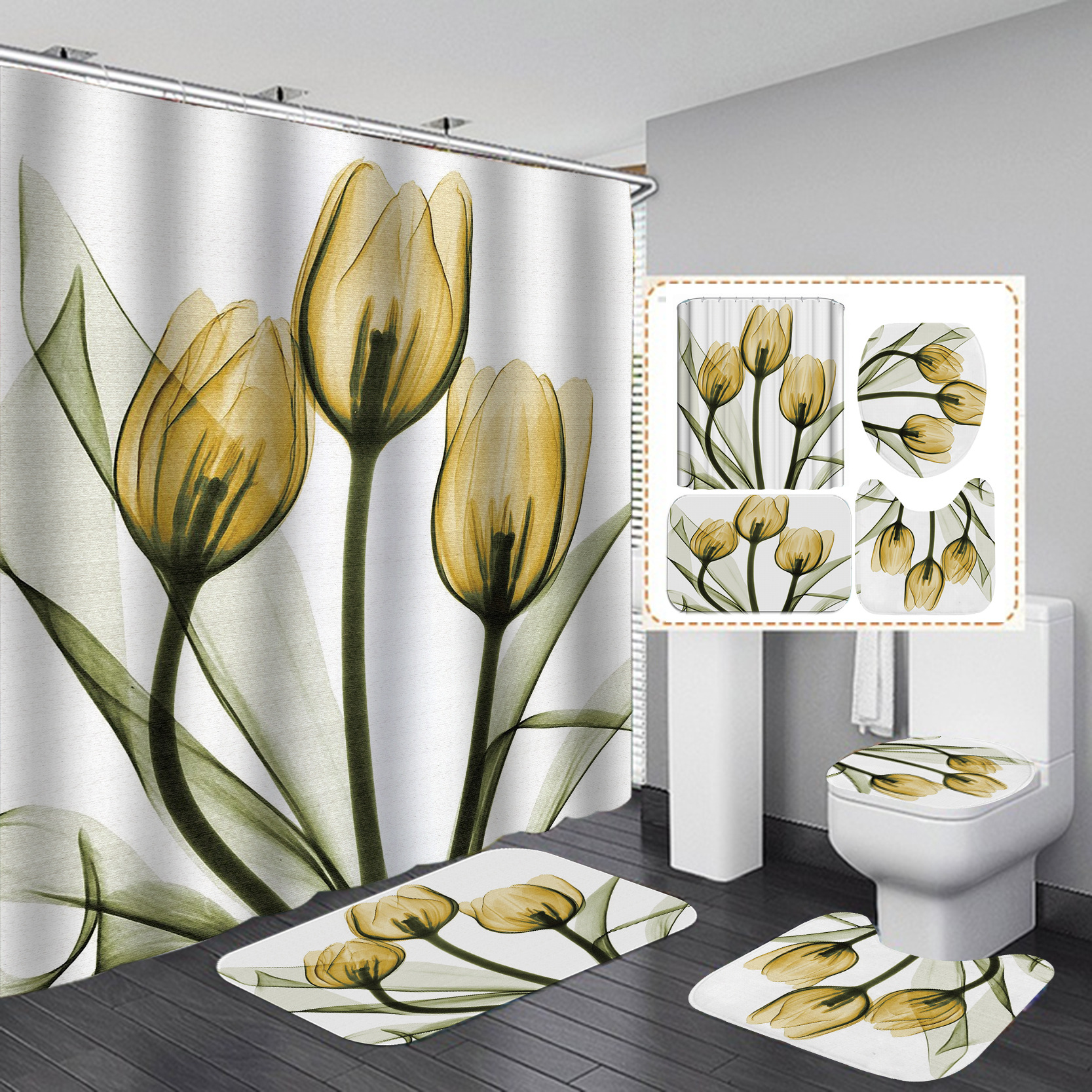 Amazon Venta caliente Impresión digital impermeable poliéster simple flor serie ducha cortina hogar Baño ducha cortina fábrica suministro directo