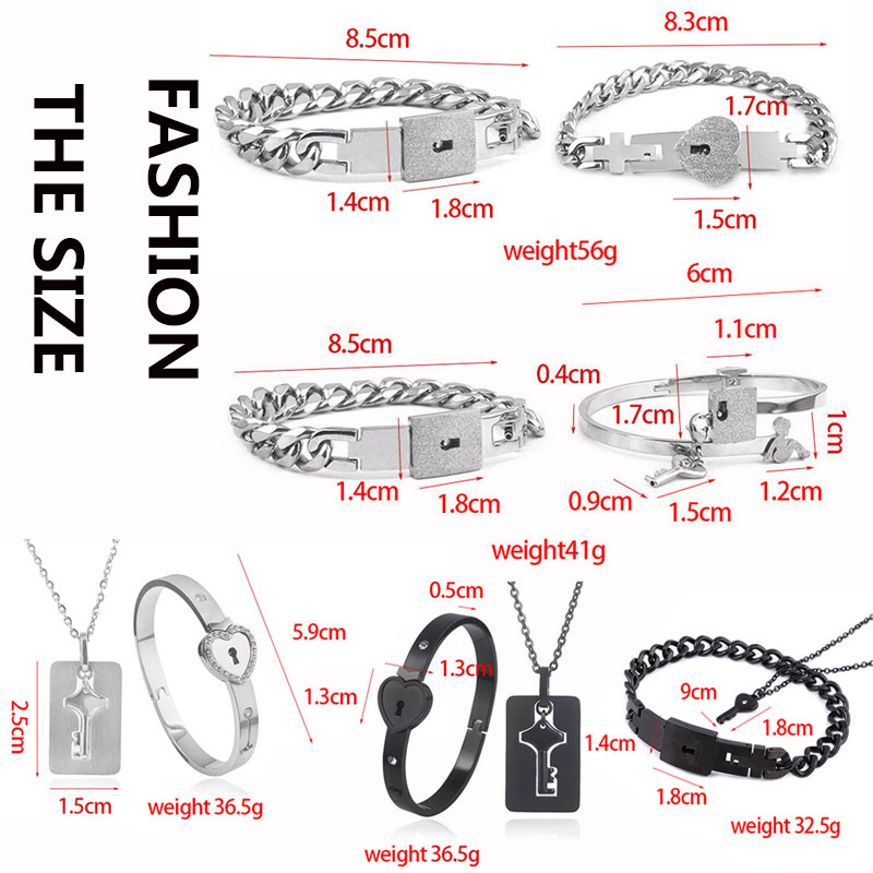 Regalo del Día de San Valentín pareja de acero de titanio amor bloqueo Shake cerradura concéntrica pulsera keyset Collar para hombres y mujeres enclavamiento