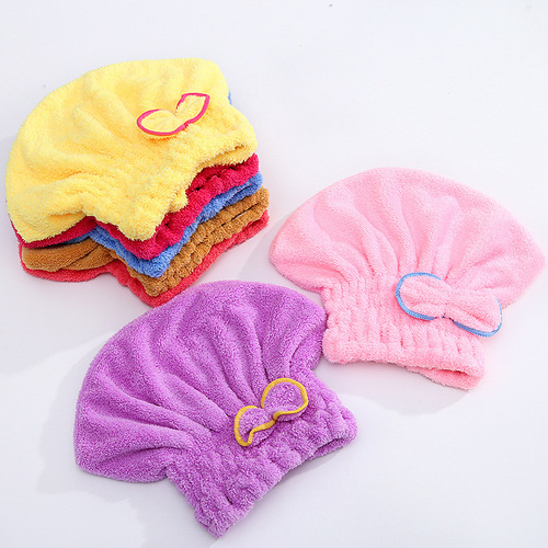 Coral velvet dry hair cap with bow, cute shower cap for women, quick-drying hair cap, shower cap