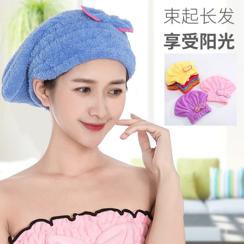 Coral velvet dry hair cap with bow, cute shower cap for women, quick-drying hair cap, shower cap