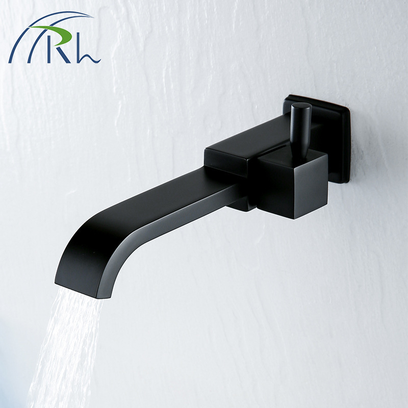 Bathroom Wall-Mounted Extended Mop Pool Faucet Wash Basin Single Cold Basin Faucet Black Wash Basin Faucet