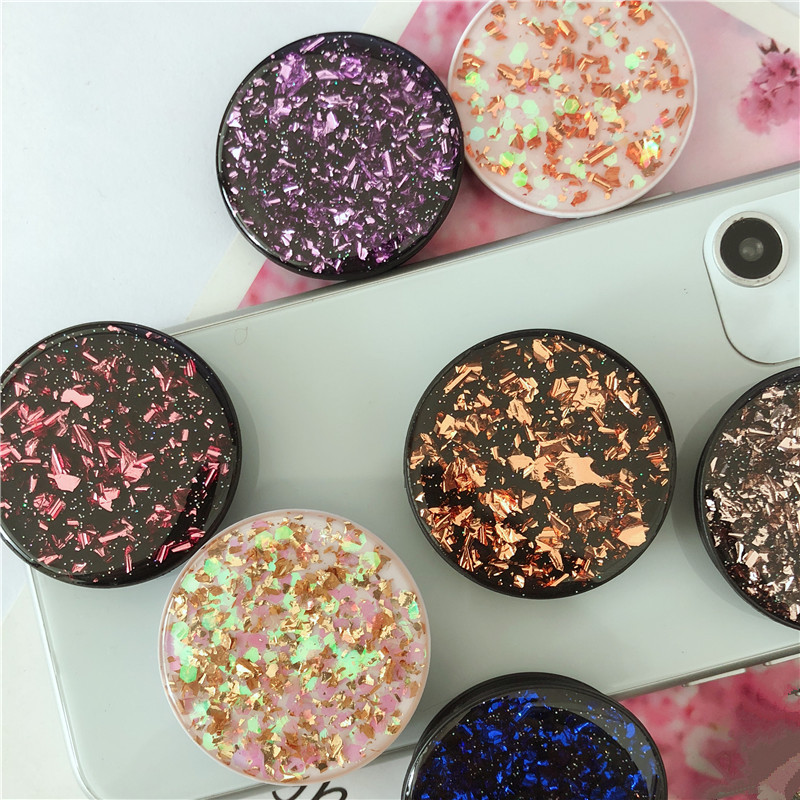 Factory dripping glitter powder gold foil telescopic airbag bracket solid color tin foil phone case anti-fall lazy person bracket