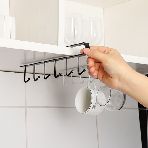 Iron hook cabinet storage rack multi-functional wardrobe organizer kitchen traceless nail-free hook 6 hooks